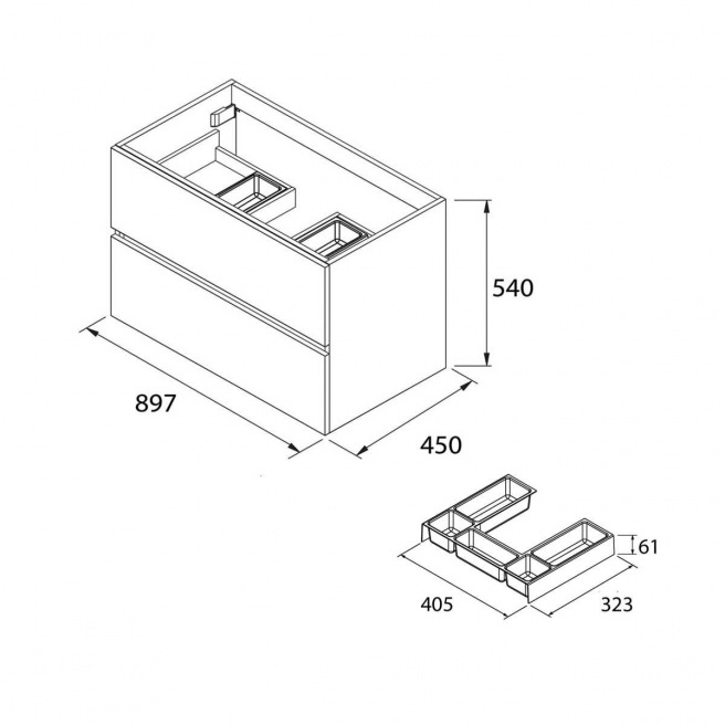 SOUS MEUBLE FUSSION LINE BLANC BRILLANT 2 TIROIRS 90CM