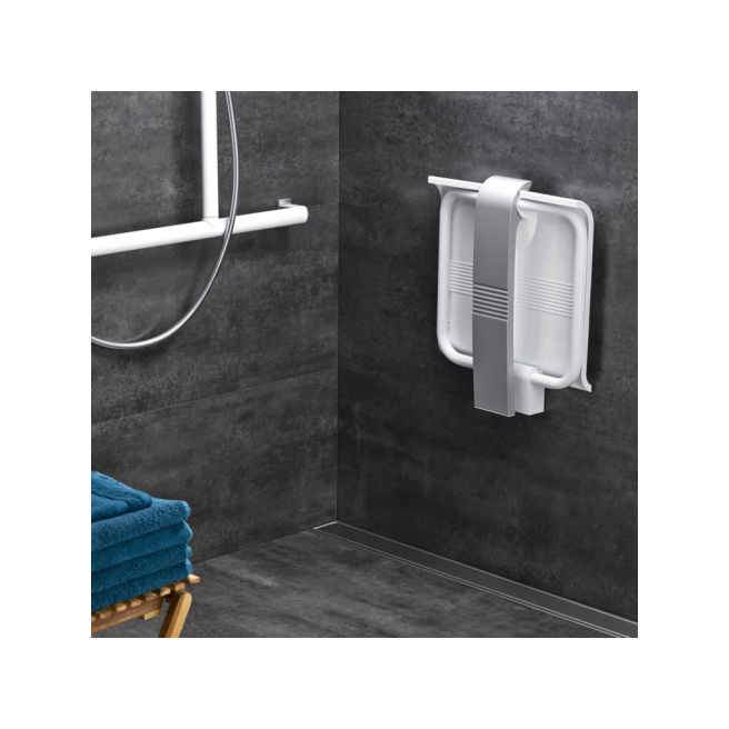 SIEGE DE DOUCHE PELLET RABATTABLE BLANC AVEC BEQUILLE ALU SIEGE DE DOUCHE PELLET RABATTABLE BLANC AVEC BEQUILLE ALU