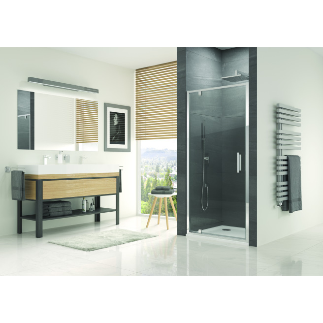 PORTE DE DOUCHE PIVOTANTE OCELIA 80 X 190cm PROFILE CHROME VERRE TRANSPARENT