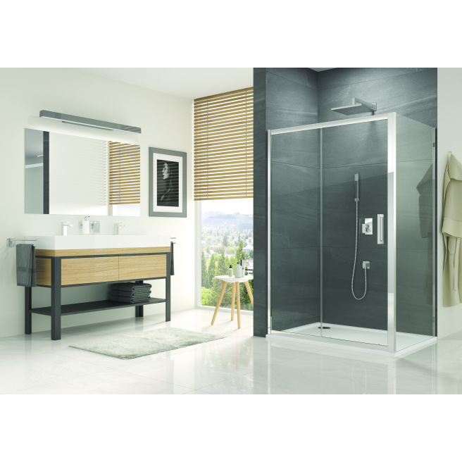 PORTE COULISSANTE 2 VOLETS SANSWISS OCELIA 160 X 190cm PROFILE CHROME VERRE TRANSPARENT