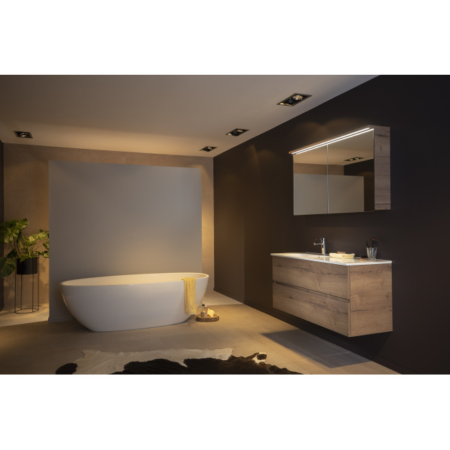 ENSEMBLE ALKE SQUARE SPACE LINE 60cm VASQUE PORCELAINE ET MIROIR AVEC AUVENT LED CHENE HALIFAX