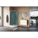 CABINE DE DOUCHE SANSWISS MODULR 1/4 DE ROND COULISSANT 90 X 90 AVEC MITIGEUR ET RAMPE DE DOUCHE MONTAGE EN ANGLE